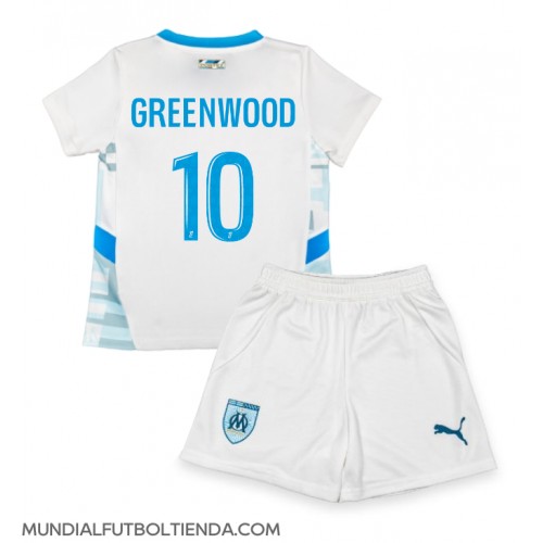 Camiseta Olympique de Marseille Mason Greenwood #10 Primera Equipación Replica 2024-25 para niños mangas cortas (+ Pantalones cortos)